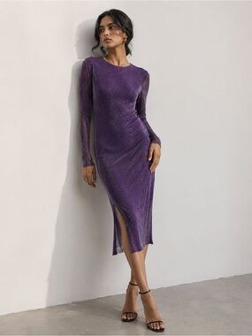 JJXX Purple Glitter Women's Long Sleeve Midi Dress Size M NWT